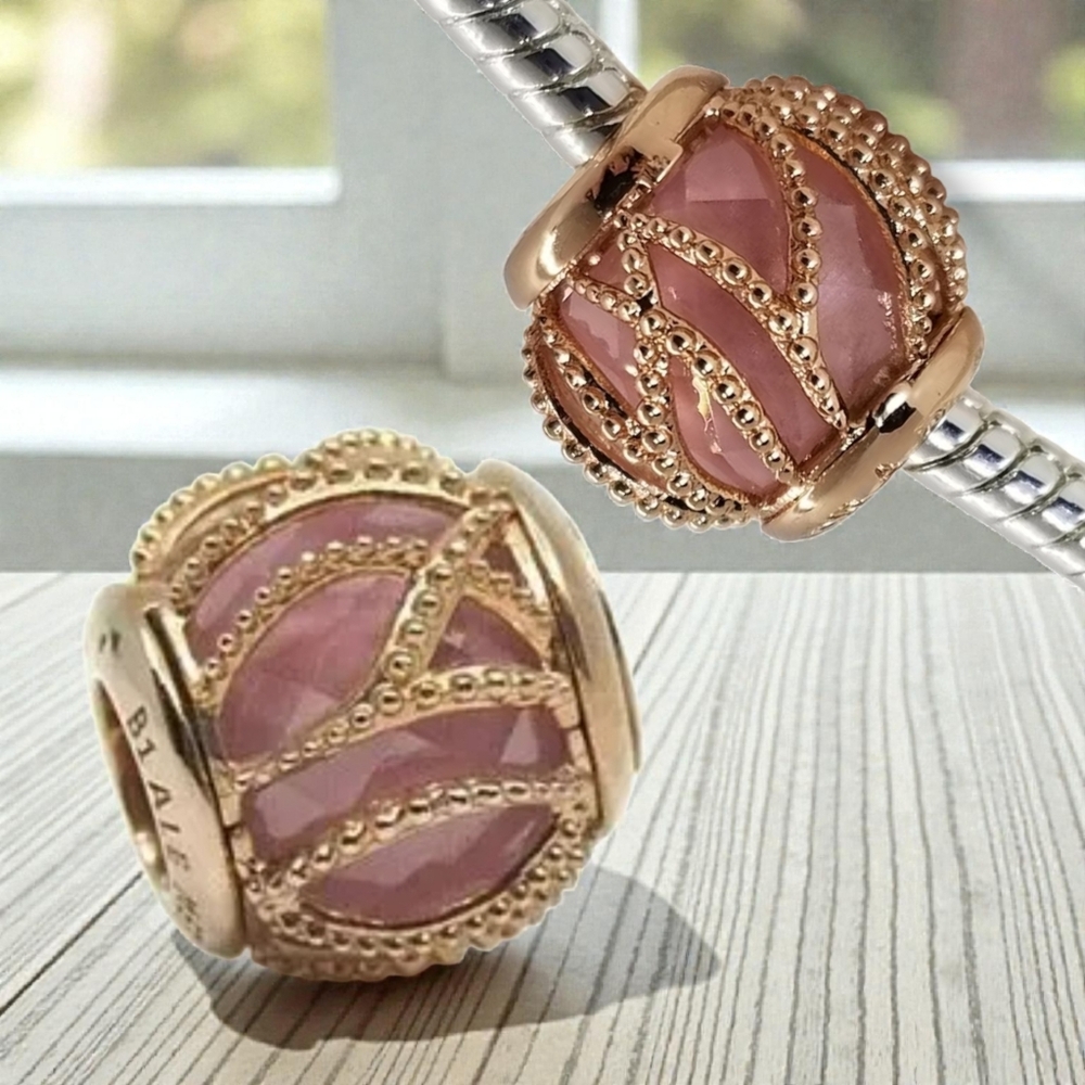 PANDORA Rose Gold Intertwining Radiance Charm With Dusty Pink CZ Retired